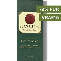 Dunkle Schokolade mit 79% VRAE15-Kakao von Juan Laura, Single Estate aus Pichari – eine besondere Selektion für Kakao-Liebhaber.