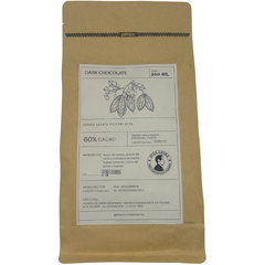 60% Chuncho Trinkschokolade von Juan Laura aus Peru – 500g Verpackung Vorderseite mit Angaben zu Herkunft VRAEM und Kakao Chuncho