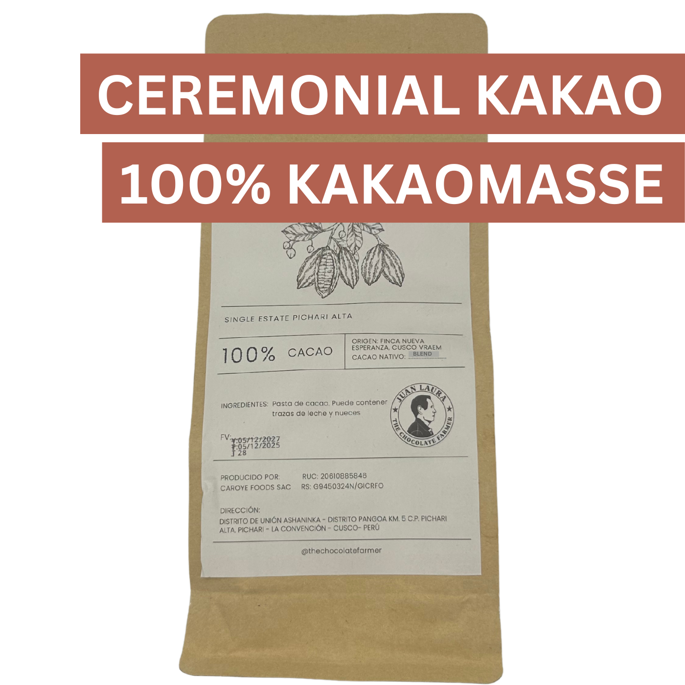 Zeremonieller Kakao 100% aus Peru von Juan Laura – Kakaomasse Taler 250g aus dem VRAEM